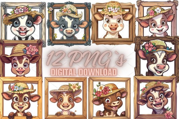 Cow in Frame Clipart: Charming Watercolor Designs for Creatives