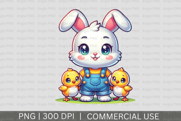 Cute Easter Bunny and Baby Chicks PNG