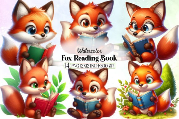 Cute Fox Reading Book Sublimation Designs