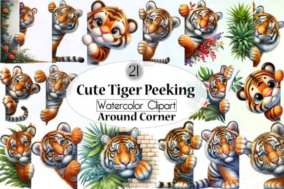 Cute Tiger Peeking Around Corner Clipart: A Versatile Design Element for Creators and Professionals