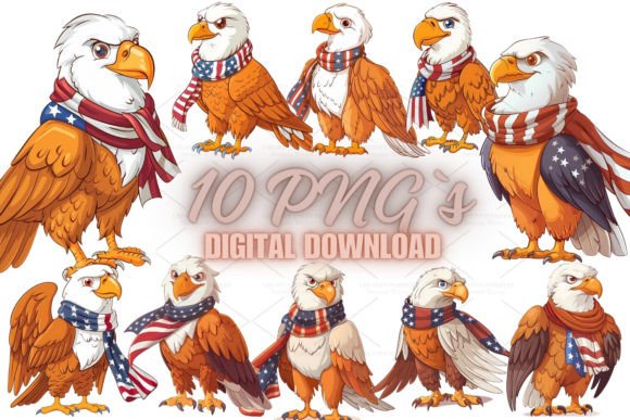 Eagle Us Flag Clipart, PNG 5S-15: A Versatile Watercolor Bundle for Creatives and Small Businesses
