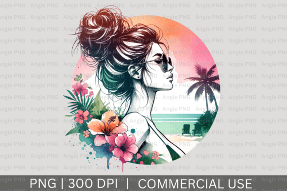 Embrace the Vibe with Summer Beach Messy Bun Mom Life PNG