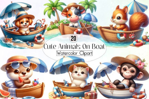 Evaluating Cute Animals on Boat Summer Clipart for Professional and Creative Use
