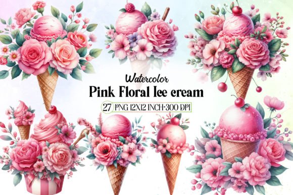 Evaluating Pink Floral Ice Cream Clipart for Creative and Commercial Projects