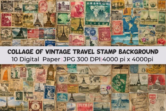 Evaluating the Collage of Vintage Travel Stamp Backdrop for Design Projects