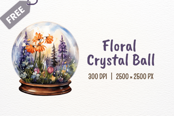 Floral Crystal Ball Watercolor Clipart