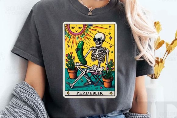 Funny Gardening Skeleton Tarot Card PNG for Creators