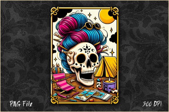 Skeleton Skull Messy Bun Mom Tarot Card