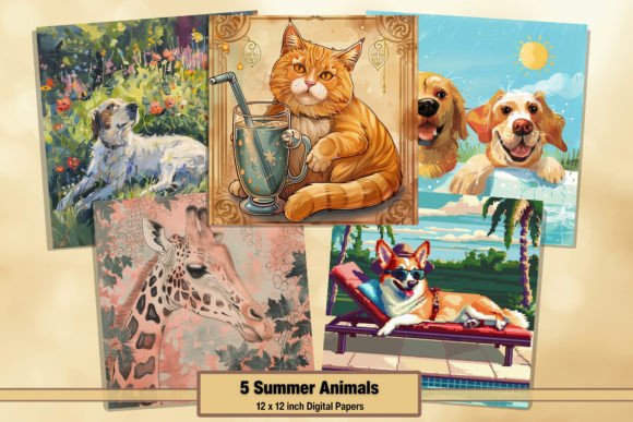 Summer Animals Digital Papers Pack 1: Versatile Designs for Creatives