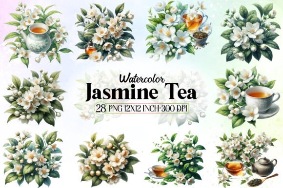Watercolor Jasmine Tea Clipart: Elevate Your Creative Projects with Botanical Elegance