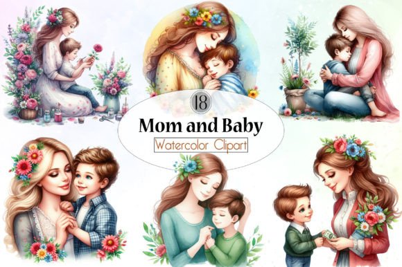 Watercolor Mom and Baby Clipart for Designers