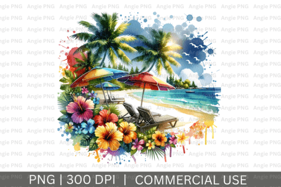 Watercolor Summer Beach PNG Clipart